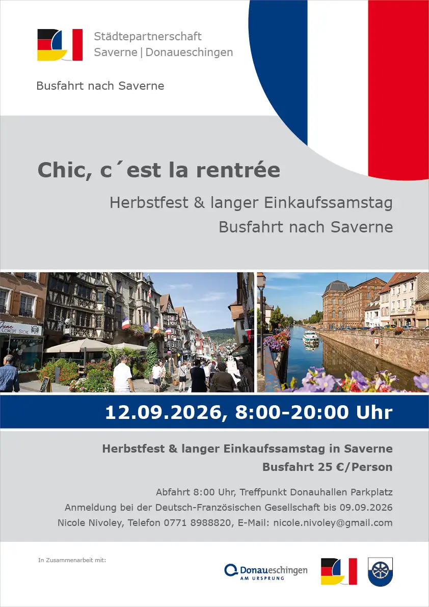 Plakat zur Busfahrt nach Saverne am 12. September 2026