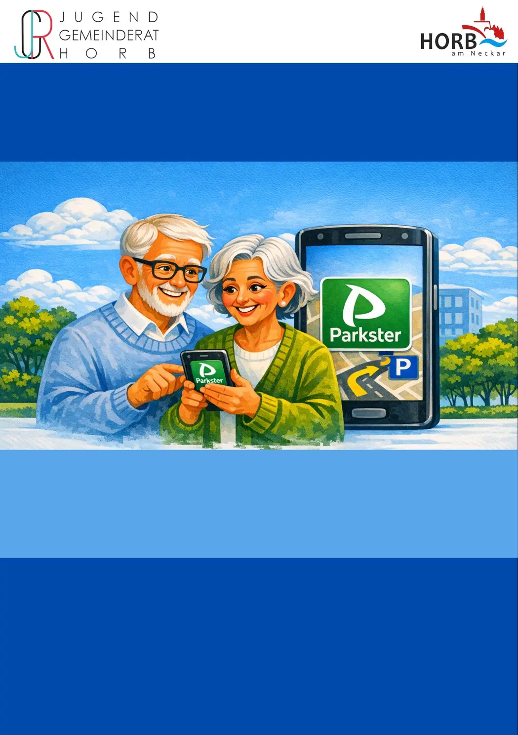 Plakat zur Parkster-App-Schulung für Seniorinnen und Senioren mit Angaben zu Termin und Ort sowie Hinweisen zur Anmeldung.
