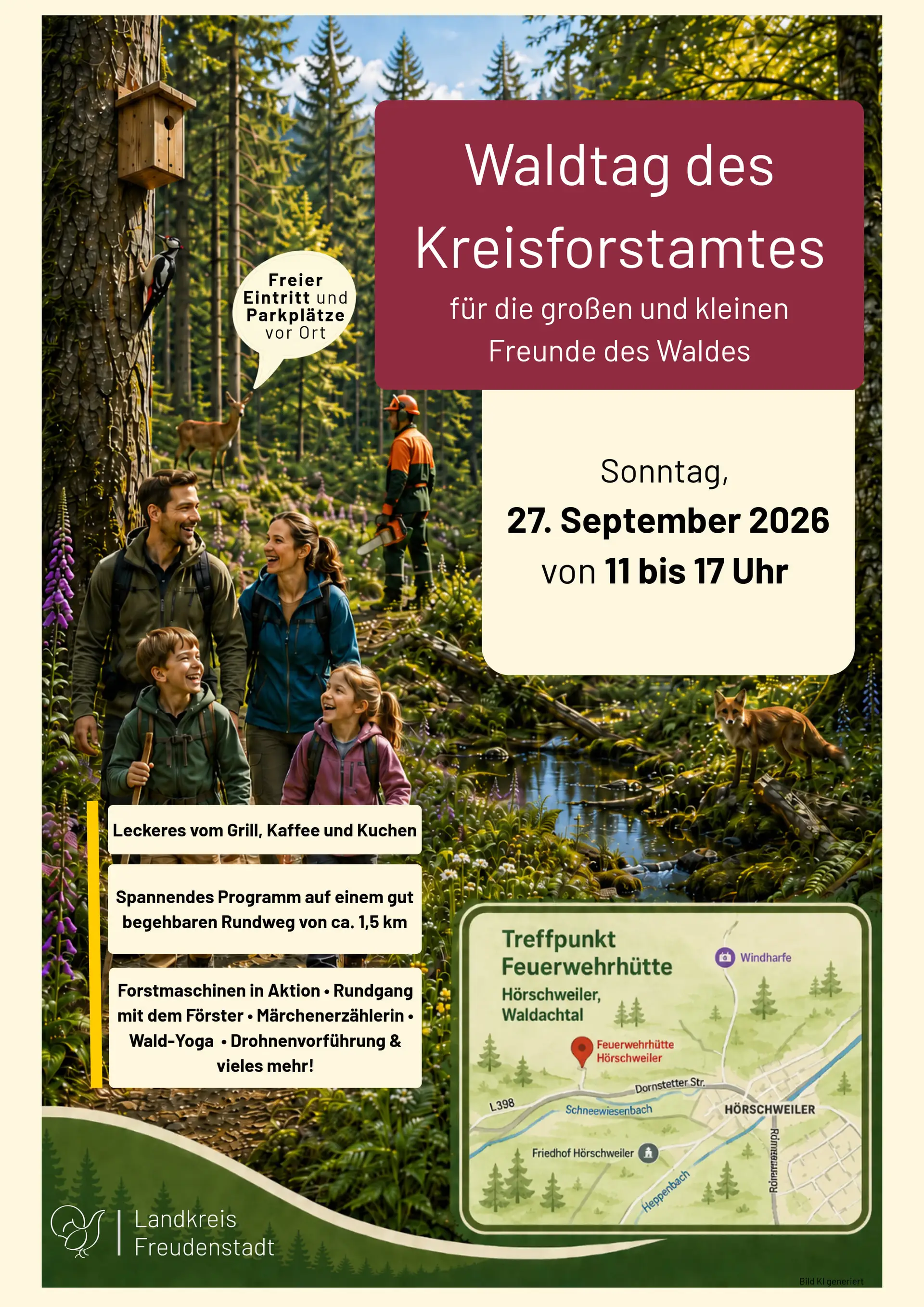 Plakatmotiv zum Waldtag des Kreisforstamts mit Waldmotiv.