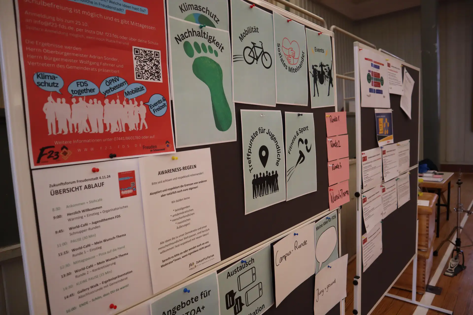Stellwand mit Ideen und Vorschlägen. Das Bild stammt vom Zukunftsforum 2024 in der Turn- und Festhalle.