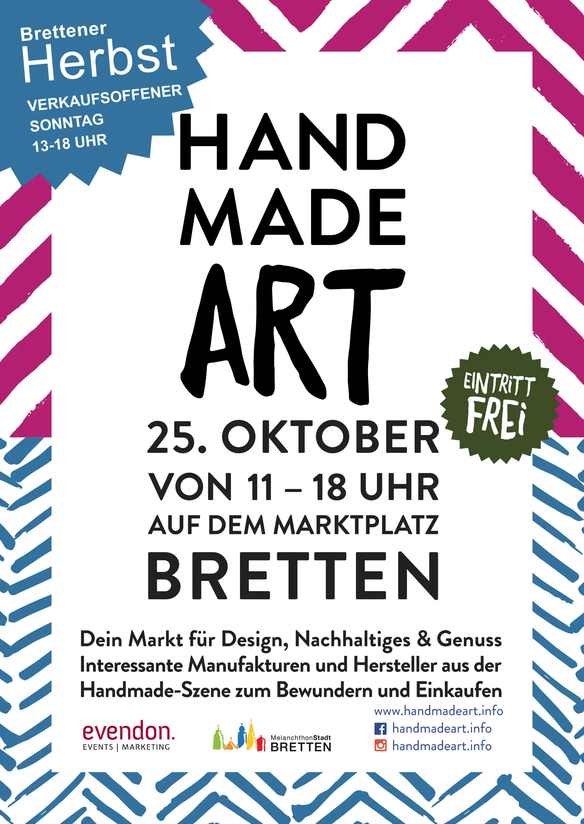 Das Veranstaltungsplakat macht Lust auf die HandmadeART, die am Sonntag, 25. Oktober 2026, stattfindet.