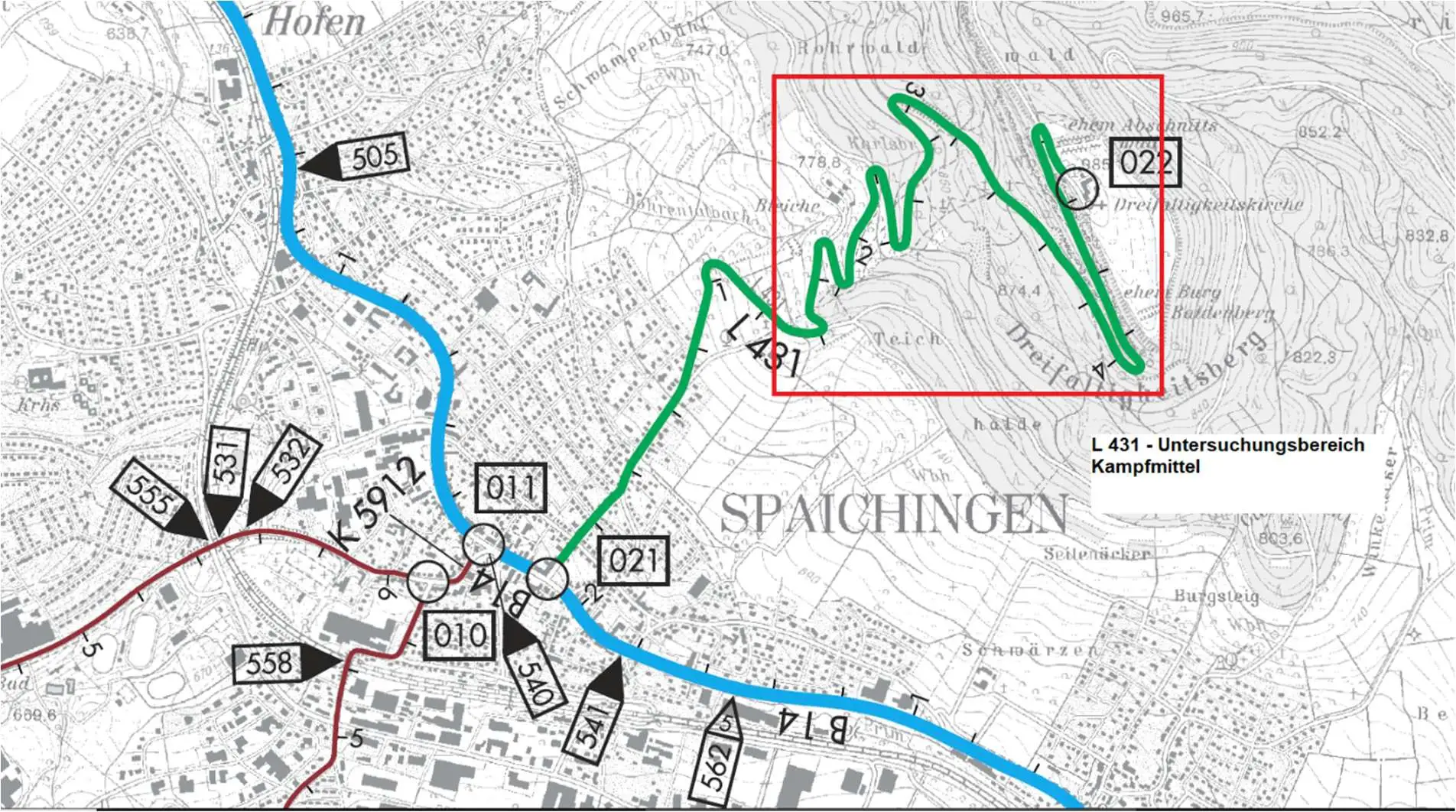 Lageplan zur Baustelle am Dreifaltigkeitsberg.